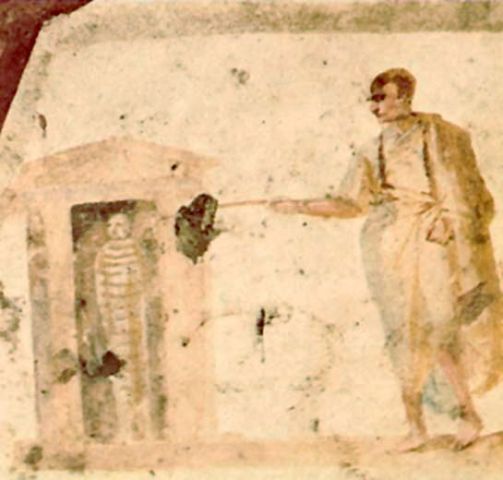 Воскрешение Лазаря. Фреска. Рим, III век.